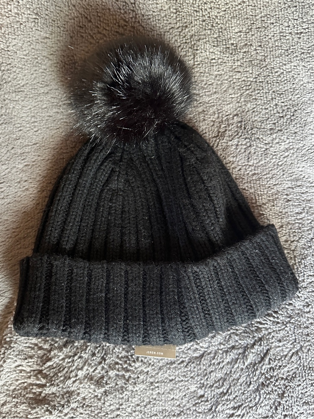 J. Crew Ribbed beanie with faux-fur pom-pom